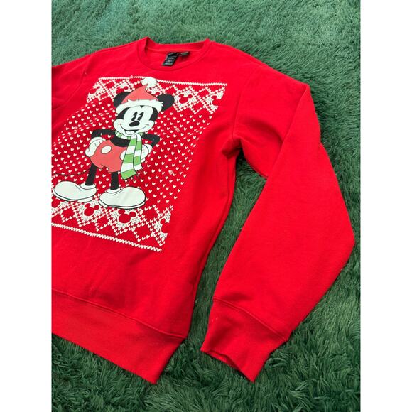 Disney Mickey Mouse Red Christmas Sweatshirt Santa Hat Holiday Sweater Large - Picture 5 of 6